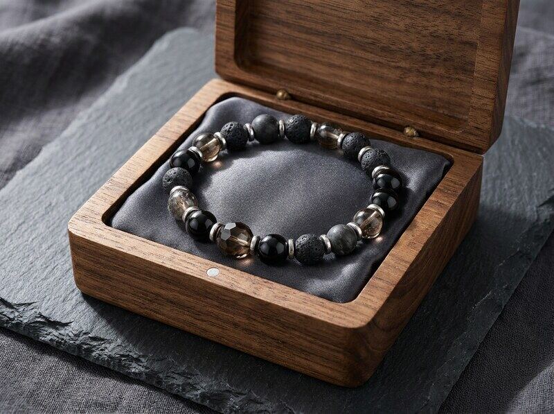 R・K様の制作事例 炭守×黒曜の守り×鎮みの水晶のブレスレット